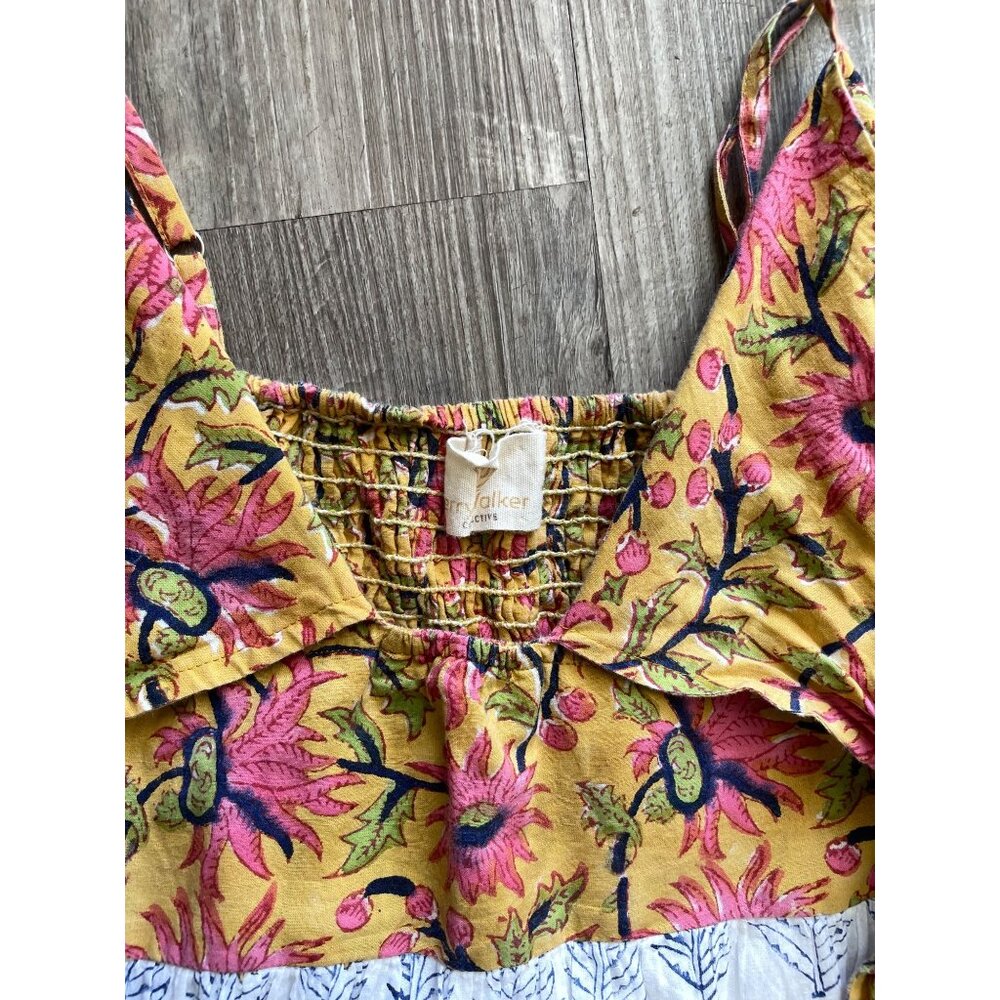 Perry Walker Collective Calli Midi Dress Pink Yellow Floral Boho Cottage - Picture 10 of 11